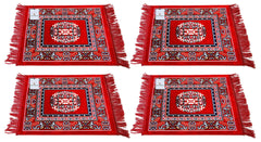 Kuber Industries 4 Pieces Velvet Prayer Mat/Aasan/Pooja Mat/Meditation Mat/Multipurpose Velvet Rug Mat 2 Ft X 2 Ft (Red) CTKTC33935