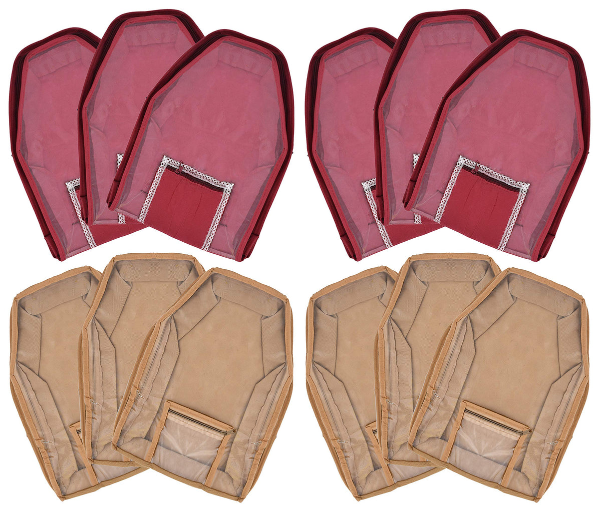 Kuber Industries 12 Piece Non Woven Blouse Cover with Front Transparent Window with Attached Pocket Set (Brown & Maroon)