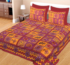 Kuber Industries 100 Percent Cotton Kantha Design 180 TC Double Bed Sheet with 2 Pillow Covers (Red), CTKTC013545,Standard
