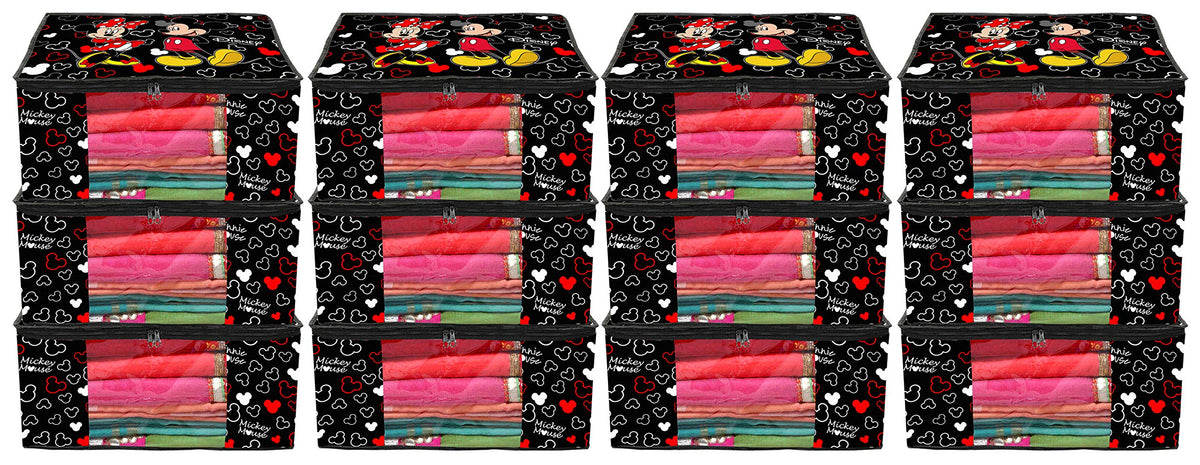 Kuber Industries Disney Mickey Print 12 Piece Non Woven Fabric Saree Cover Set with Transparent Window, Extra Large (Black) -HS_35_KUBMARTS18138