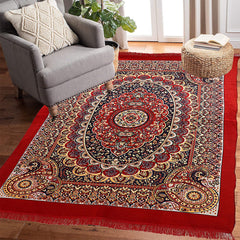 Kuber Industries Carpet|Water Absorption Kalamkari Paisley Pattern Floor Mat|Velvet Sitting Carpet for Hall, Living Room, 5x7 Feet (Red)