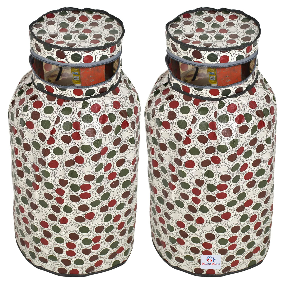 Heart Home Circle Design Stain/Dust/Water Proof PVC Lpg Gas Cylinder Cover- Pack of 2 (Maroon & Cream)-HS43HEARTH25616