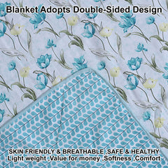 Heart Home Lightweight Tropical Plant Design Cotton Reversible Double Bed Dohar|AC Blanket for Home & Travelling (Sky Blue)