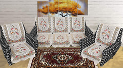 Kuber Industries Flower Design 6 Piece Cotton Sofa Cover Set, Cream