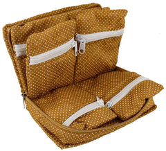 Fun Homes Cotton Multipurpose 7 Pocket Dot Printed Jewellery Storage Bag Pouch/Travel Kit Organizer (Gold)-FHUNH15439