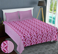 Kuber Industries Double Bedsheet(228 * 254 cm)|Cotton 120 TC Luxury Printed Soft & Lightweight Bedsheet for Double Bed with 2 Pillow Covers (Pink & White)