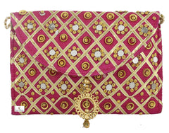 Kuber Industries Silk Traditional Mirror Work Envelope Clutch/Hand Purse Bag for Women/Girls (Pink)-KUBMART11439, Standard