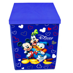 Kuber Industries Disney Team Mickey Print Non Woven Fabric Foldable Laundry Basket, Toy Storage Basket, Cloth Storage Basket with Lid & Handles (Set of 2, Royal Blue)-KUBMART3459