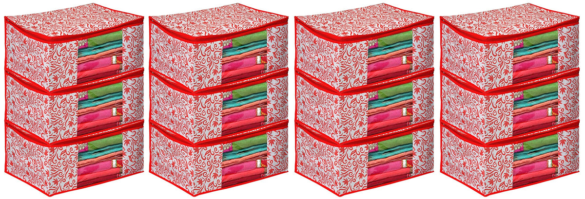 Kuber Industries Floral Printed Non-Woven Saree Cover With Tranasparent Window- Pack of 12 (Pink)-HS43KUBMART26117