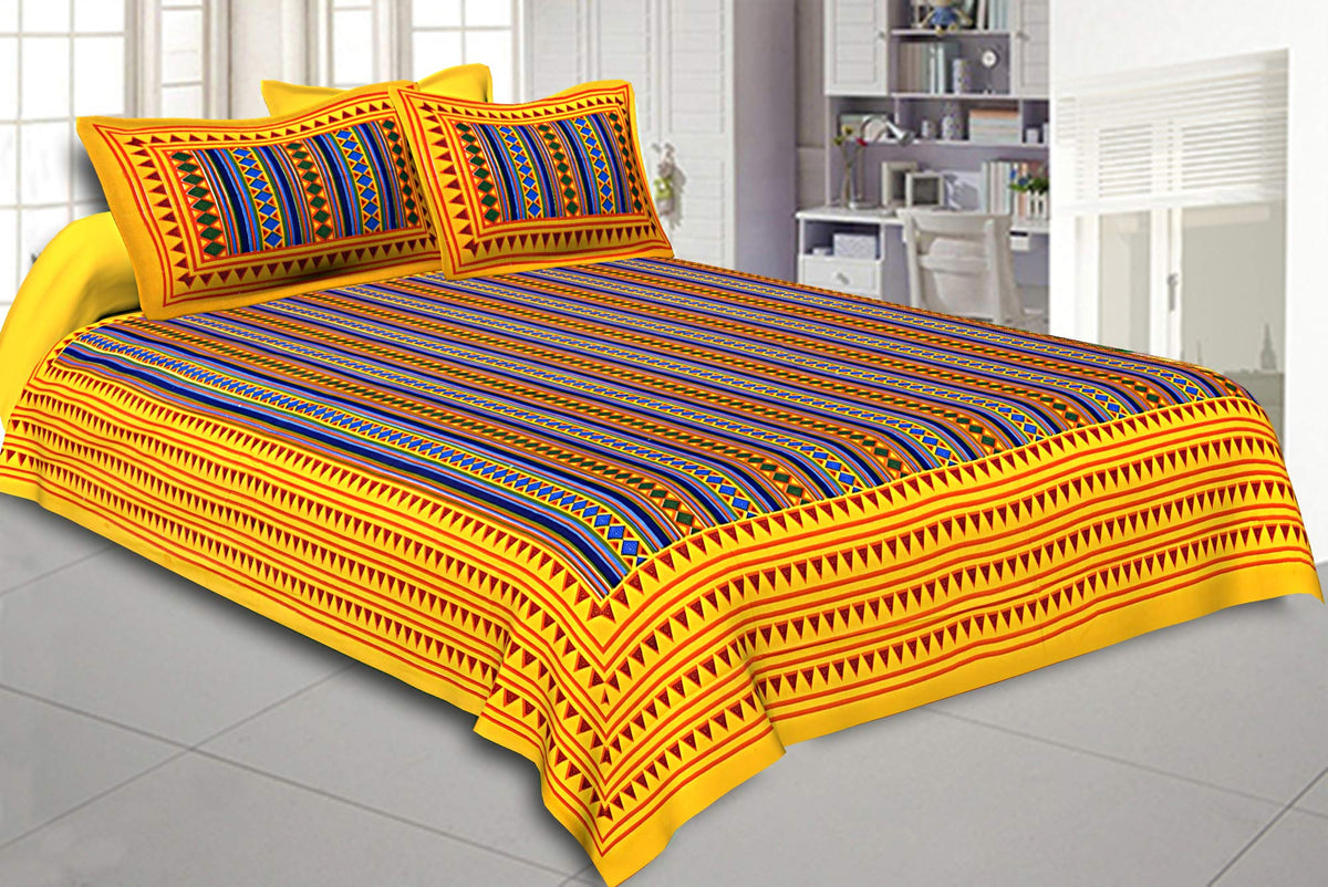 Kuber Industries 160 TC Cotton Double Bedsheet with 2 Pillow Covers - Yellow
