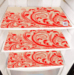 Fun Homes Leaf Design 3 Pieces PVC Fridge Mats,2 Piece Handle Cover and 1 Piece Fridge Top Cover (Gold & Red), Standard (Fun0170)