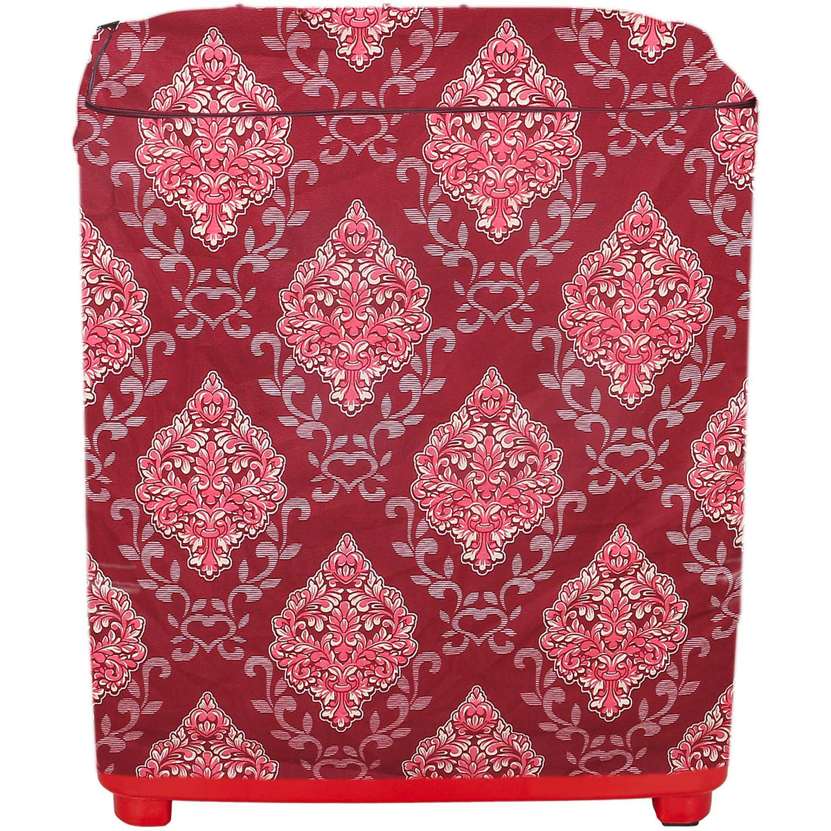 Kuber Industries Floral Design Cotton Top Load Semi Automatic Washing Machine Cover (Maroon)-CTKTC14401
