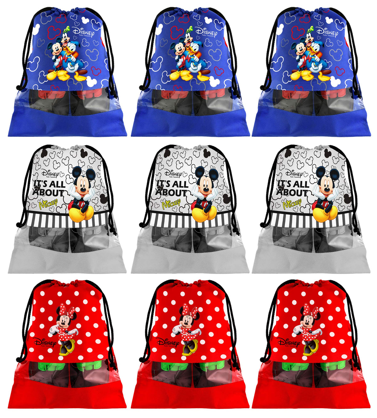 Kuber Industries Portable Travel Shoe Bags Dust-Proof Shoe Organizer Space Saving Storage Bags, Disney Print (Set of 9,Royal Blue & Grey & Red) -HS_35_LUGGAGE18038
