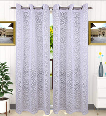 Kuber Industries Cotton 2 Pieces 7 Feet Eyelet Door Curtain (White) -CTKTC029543