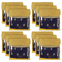 Heart Home Seamless lattice Design Satin Single Saree Cover With Transparent Top- Pack of 12 (Yellow)-50HH01338