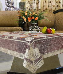 Kuber Industries Floral Cotton 4 Seater Center Table Cover - Brown