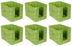 Heart Home Metalic Leaf Print Foldable Rectangle Cloth Saree Stacker Cloth Wardrobe Organizer- Pack of 6 (Green)