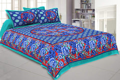 Kuber Industries Floral Design 144 TC Cotton Double Bedsheet with 2 Pillow Covers - King, Blue