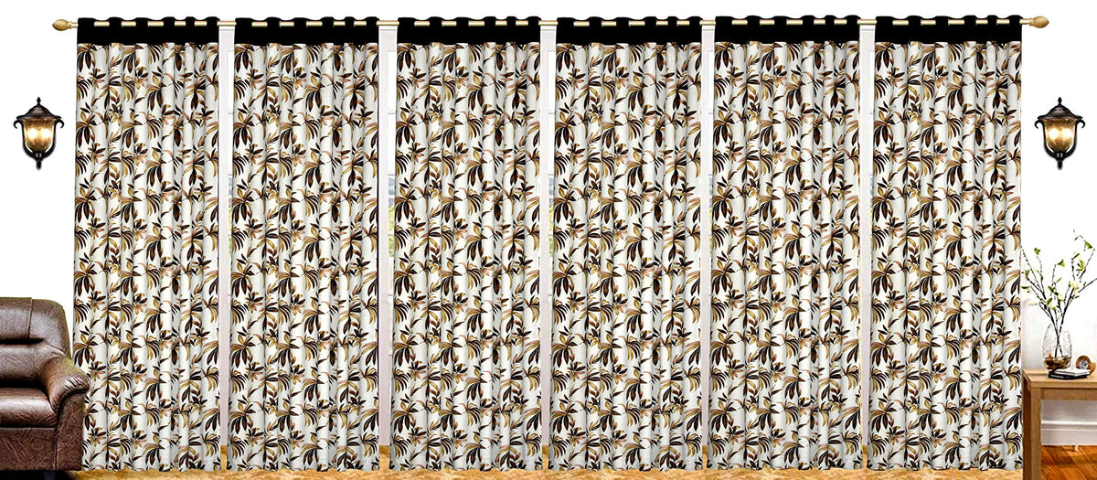 Kuber Industries Leaf Print 6 Pieces Patio Sliding Door Curtain - Keep Warm Draperies, Sliding Glass Door Drapes,7 Feet (Brown)