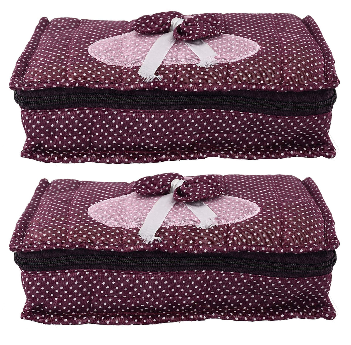 Kuber Industries Heart Home Cotton Multipurpose 7 Pocket Dot Printed Jewellery Storage Bag Pouch/Travel Kit Organizer (Purple)-Pack of 2-KUBMART15429