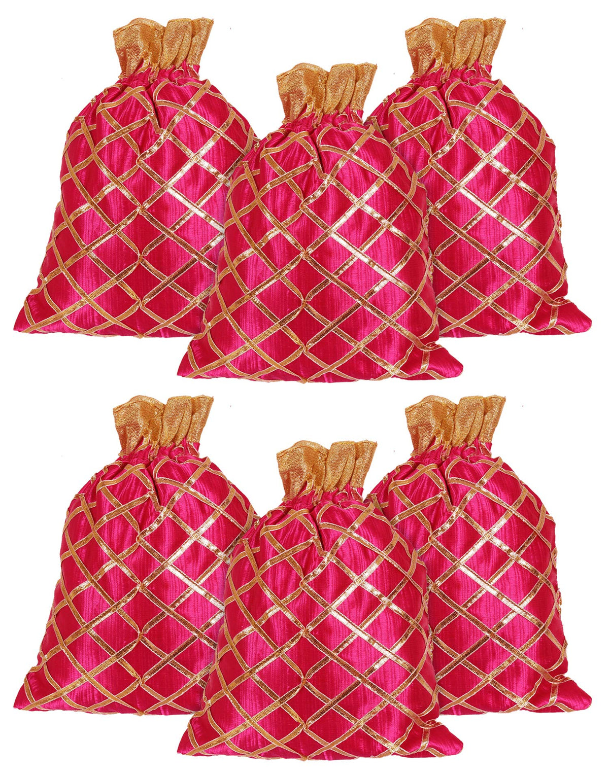 Kuber Industries Potli Bags Handbags for Women Gifting Wristlets for Wedding, Festival, Kitty Subh Shagun-Pack of 6 (Pink)