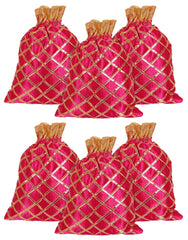 Kuber Industries Potli Bags Handbags for Women Gifting Wristlets for Wedding, Festival, Kitty Subh Shagun-Pack of 6 (Pink)