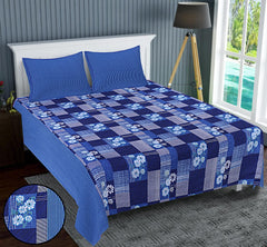 Homestic Double Bedsheet(228 * 254 cm)|Cotton 120 TC Luxury Printed Soft & Lightweight Bedsheet for Double Bed with 2 Pillow Covers (Blue)