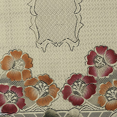 Heart Home Flower Printed Cotton 4 Seater Center Table Cover with Jhalar Border, 40"x60" (Cream)-44HH0115