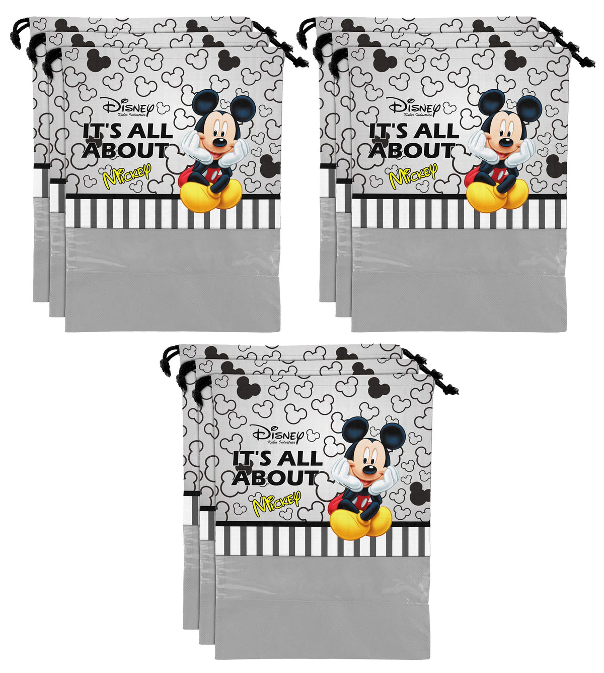 Kuber Industries Disney Mickey Print 9 Piece Non Woven Travel Shoe Cover, String Bag Organizer (Grey) -HS_35_KUBMARTS17989, Pack of 9