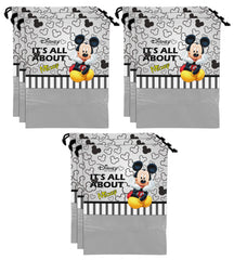 Kuber Industries Disney Mickey Print 9 Piece Non Woven Travel Shoe Cover, String Bag Organizer (Grey) -HS_35_KUBMARTS17989, Pack of 9