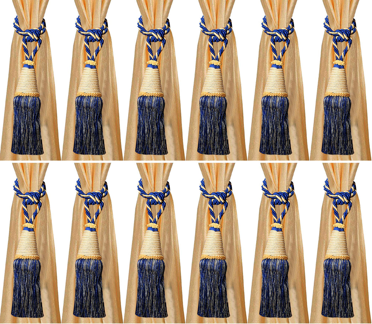 Kuber Industries Beads Beautiful Design Polyester 12 Pieces Curtain Tie Back Tassel Set (Royal Blue) CTKTC33578