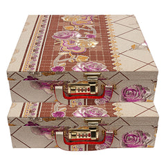 Kuber Industries Multipurpose Wooden Floral Design 5 Rod Bangle Box/Organizer/Case With Mirror & Number Lock System - Pack of 2 (Gold)-47KM0663