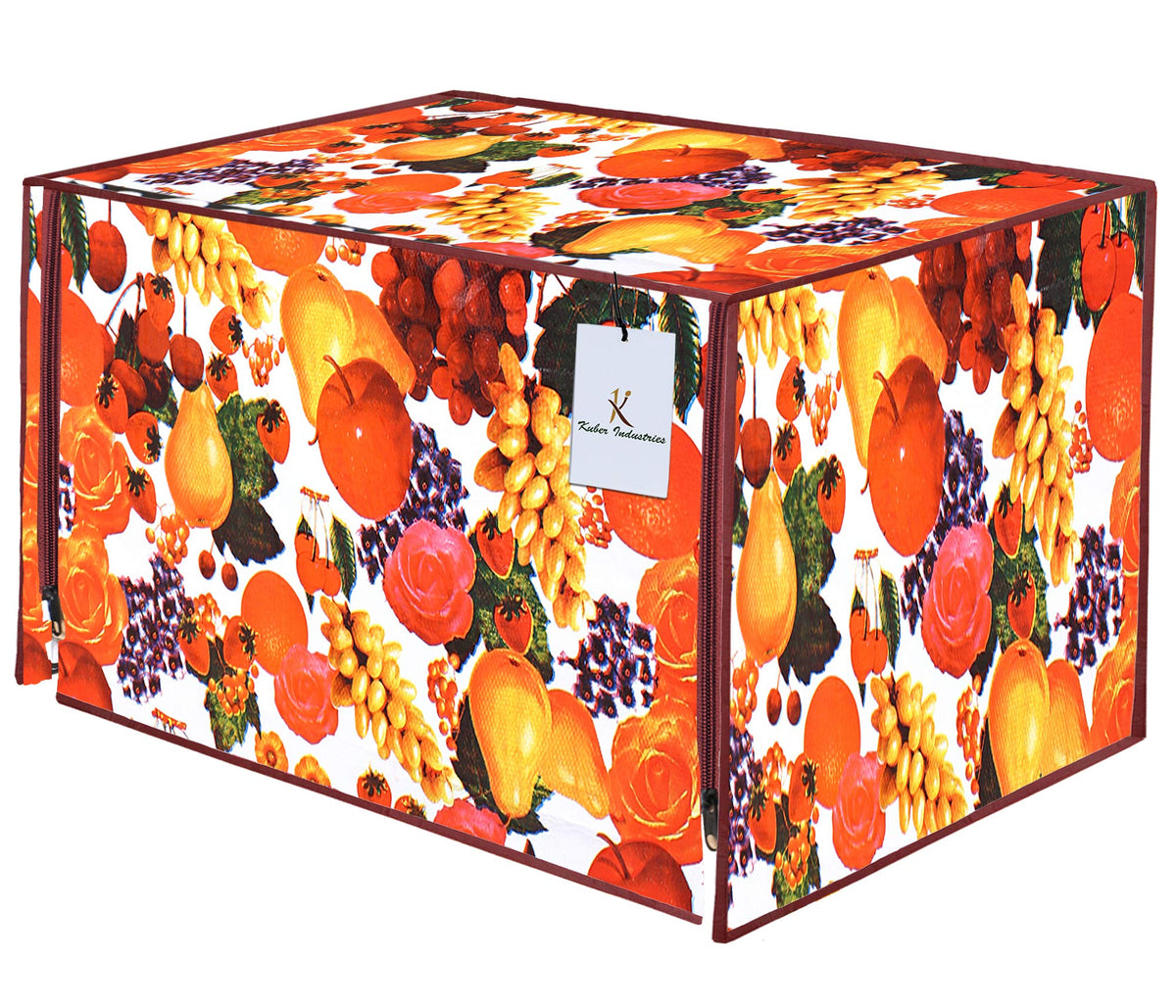 Kuber Industries Fruits Design PVC Microwave Oven Full Closure Cover for 20 Litre (White & Maroon) CTKTC33238