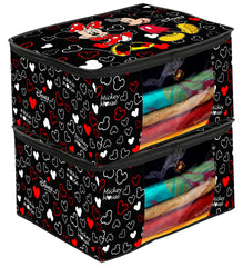 Kuber Industries Disney Mickey Print Non Woven Clothes Organiser|Zipper Closure|Wardrobe Set with Transparent Window|Extra Large 46 x 34 x 26 (Black) -HS_35_Square(Cotton)
