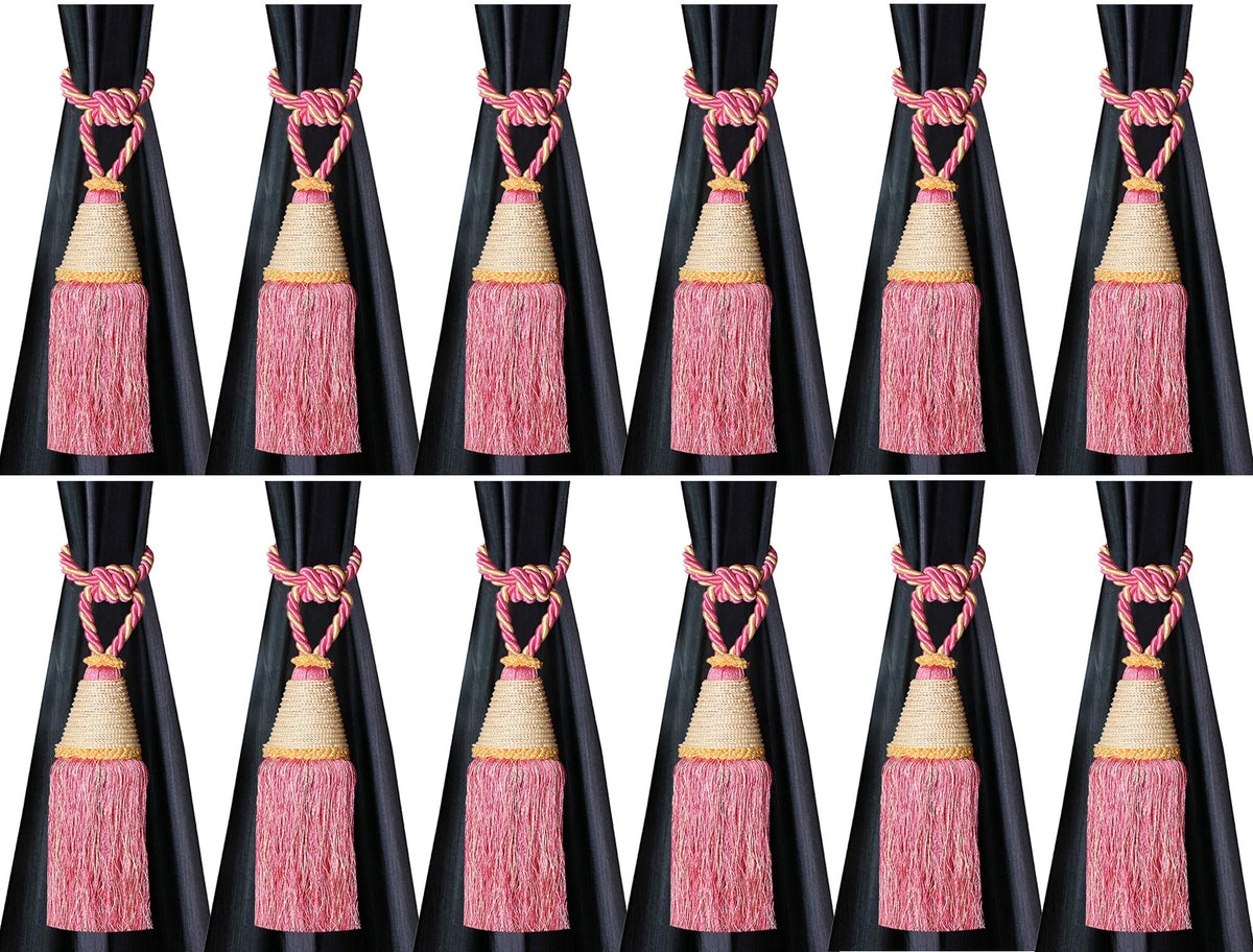 Kuber Industries Beads Beautiful Design Polyester 12 Pieces Curtain Tie Back Tassel Set (Pink) CTKTC33530