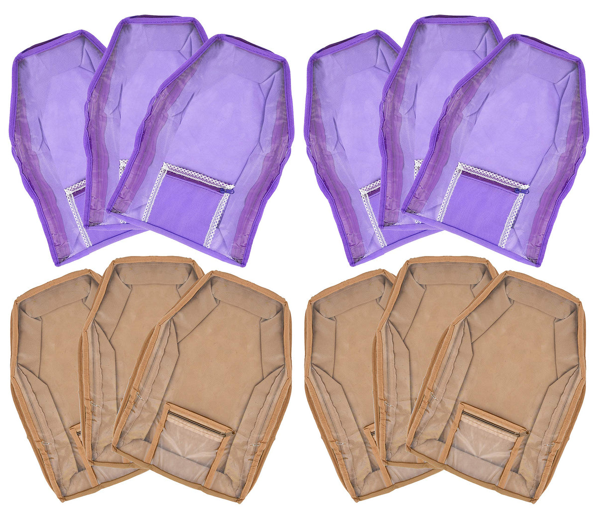 Kuber Industries 12 Piece Non Woven Blouse Cover with Front Transparent Window with Attached Pocket Set (Brown & Purple)