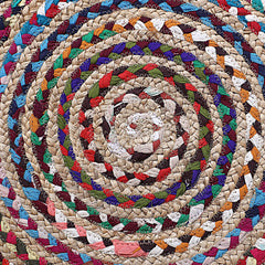 Kuber Industries Handmade Braided Area Rug|Organic Natural Jute Multi Circle Border Door Mat|Carpet for Bedroom,Living Room,Dining Room,92x92 cm,(Multicolor)