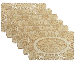 Kuber Industries Floral Design Virgin Viny Soft Fabric 6 Pieces Dining Table Placemat Set (Cream) - CTKTC045903