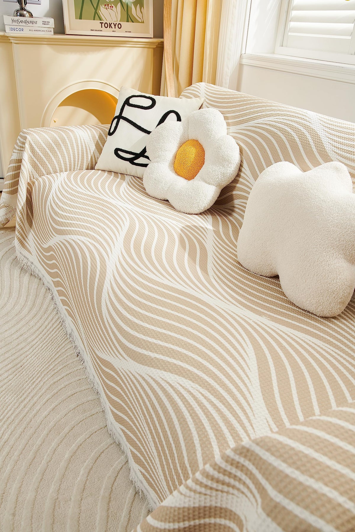 Kuber Industries Decorative Chenille Sofa Throw|Throw for Sofa, Bed & Couch|Ideal for Indoor & Outdoor 70x70 Inches (Coffee)