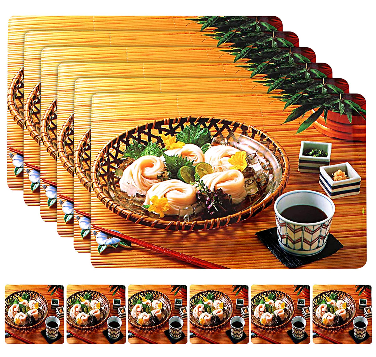 Kuber Industries Basket Printed PVC Dining Table Placemats with Tea Coaster Set, Set of 12 (Brown), Standard (HS39KUBMART021914)