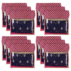 Heart Home Seamless lattice Design Satin Single Saree Cover With Transparent Top- Pack of 12 (Pink)-50HH01348