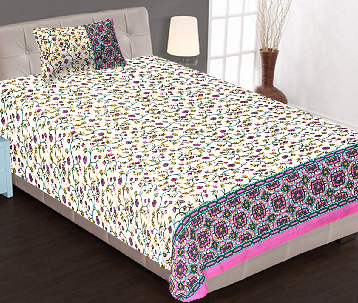 Kuber Industries 100% Cotton 144 TC Single Bed Sheet with 1 Pillow Cover (Pink) -CTKTC13002