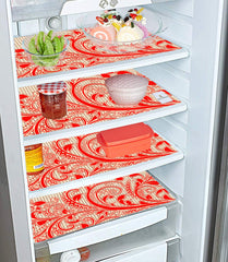 Kuber Industries Leaf Design 4 Pieces PVC Refrigerator/Fridge Multipurpose Drawer Mat Set (Red)