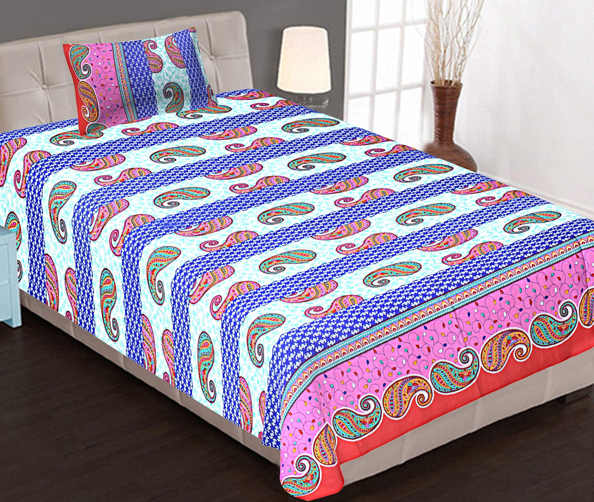 Kuber Industries 100% Cotton 144 TC Single Bed Sheet with 1 Pillow Cover (Red) -CTKTC13011