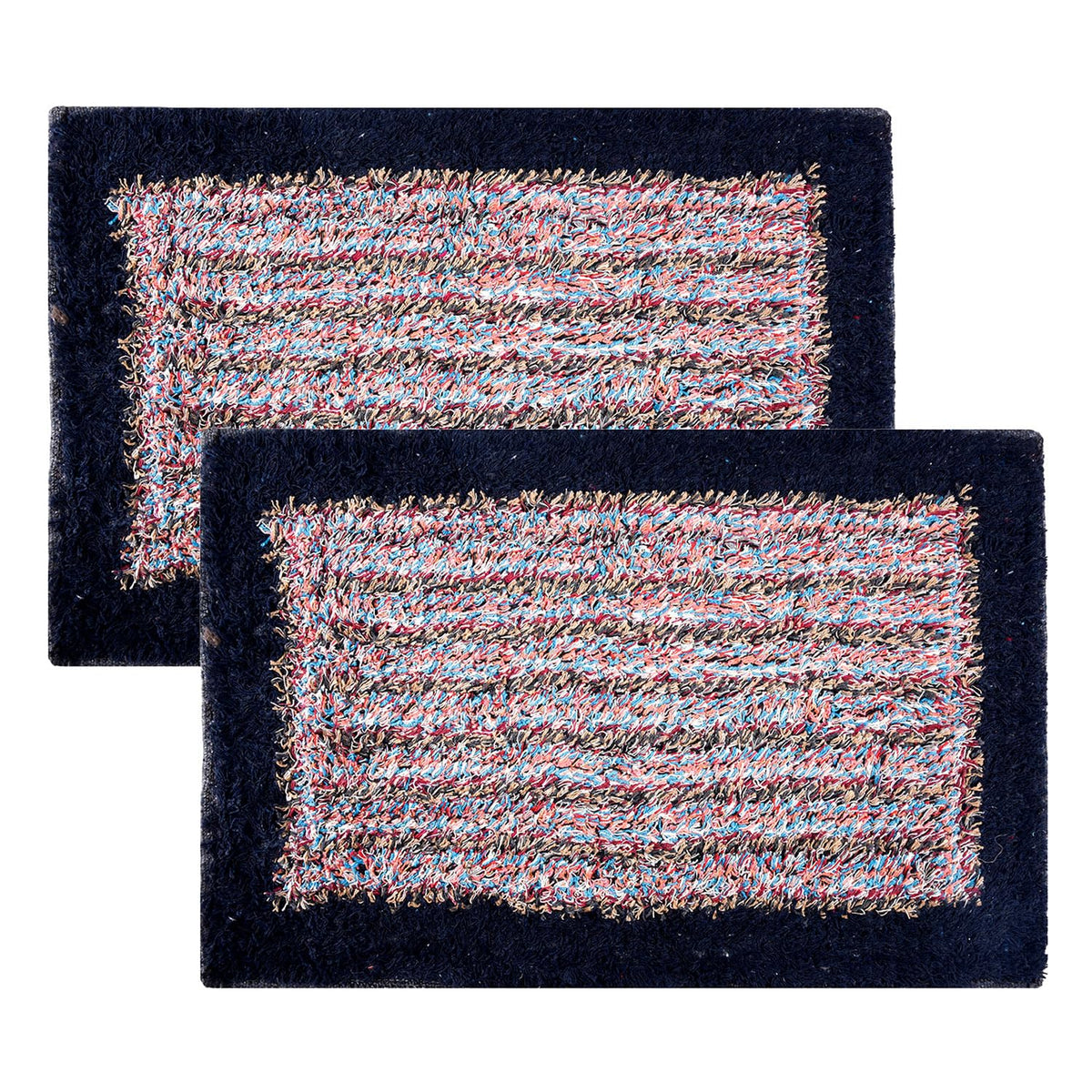 Kuber Industries Door Mat | Dust Trapper Mat | Door Entrance Mat | Anti-Skid Door Mat | Floor Mat for Home Entrance | Cotton Border Door Mat | Entryway Door Mat | Pack of 2 | Dark Blue