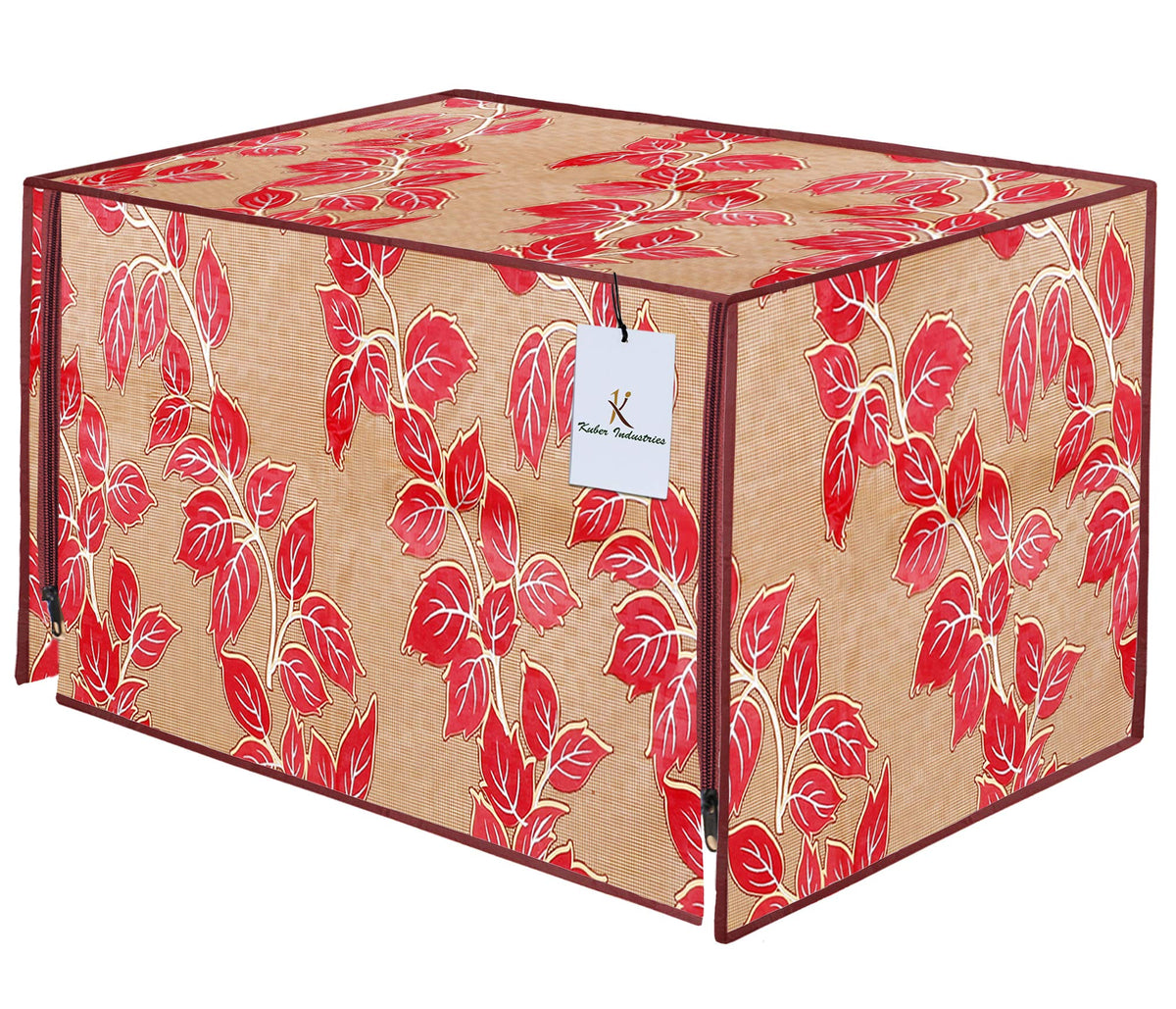Kuber Industries Leaf Design PVC Microwave Oven Full Closure Cover for 20 Litre (Red) CTKTC33231
