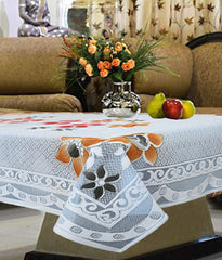Kuber Industries Floral Cotton 4 Seater Center Table Cover - Blue (CTKTC03503)