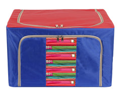 Kuber Industries Steel Frame Living Box, Closet Organizer, Cloth Storage Boxes for Wardrobe With Clear Window, 24Ltr.- Pack of 2 (Red & Blue)-44KM0288