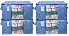 Kuber Industries Leheriya Design Underbed Storage Bag|Large Storage Organiser|Blanket Cover with Transparent Window|Size 65 x 47 x 34 CM|Pack of 4 (Blue), Non-Woven
