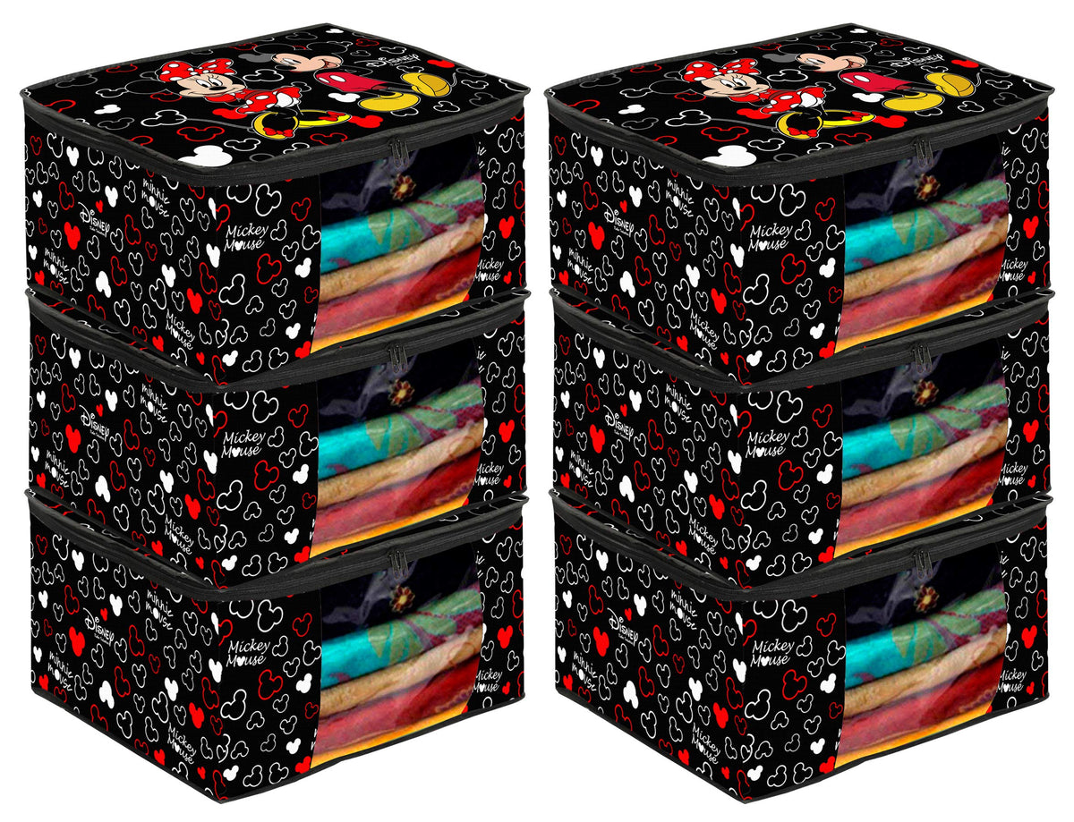 Kuber Industries Disney Mickey Print 6 Piece Non Woven Fabric Saree Cover/Clothes Organiser For Wardrobe Set with Transparent Window, Extra Large (Black) -HS_35_KUBMARTS18131